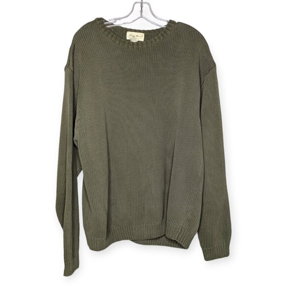 Eddie Bauer Olive Green Cable Knit Crewneck Sweater Size Large - Picture 1 of 10